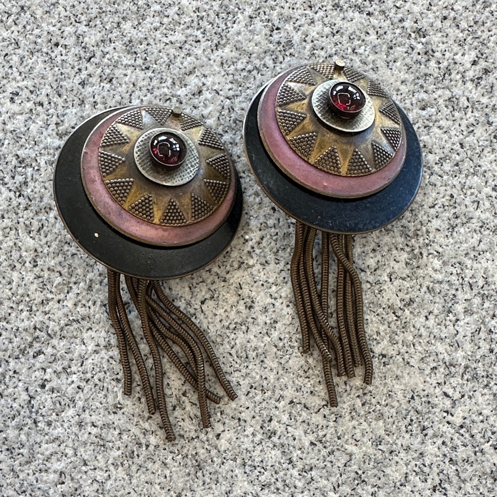 Vintage Sterling and brass clip-on earrings 80s mixed metal bohemian